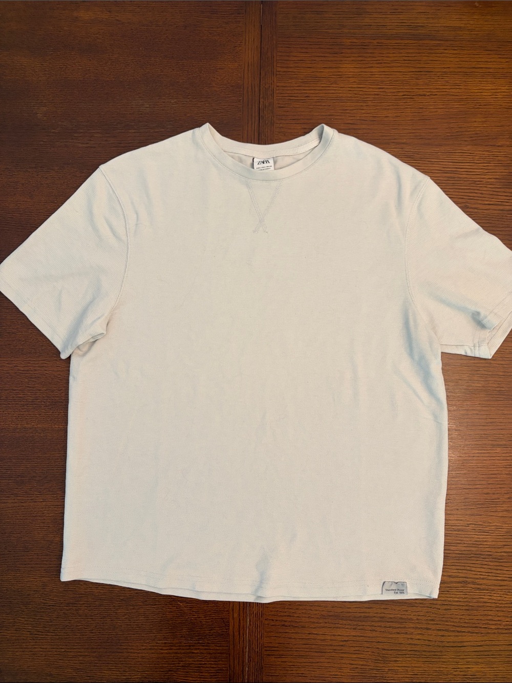 Zara Men's Crewneck T-Shirt in Light Cream